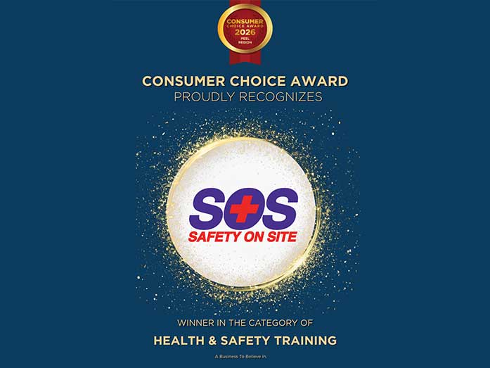 Consumer Choice Award 2026 recognizing SOS Safety on Site as winner in the Health & Safety Training category.